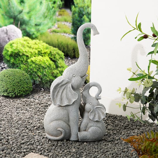 Glitzhome® 18.25" Resin Mother and Baby Elephant Statue